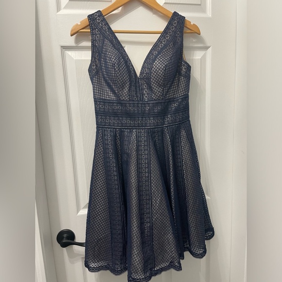 31-Dave & Johnny Dress Navy Blue Fairycore Flowy Formal Cocktail A-Line Sz 5 - 6 - Picture 1 of 13